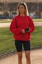 Women's Oversized Sweatshirt BASIC Red – Crew Neck, 3-Ply Brushed Fleece, Drop Shoulder - 4
