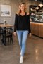 Women's Long-Sleeved V-Neck Off-the-Shoulder Knit-Textured Soft-Textured Elegant Casual Black Sweater - 7