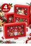 New Year's and Christmas-Themed Red Cardboard Gift Box with Window, 22x15x7 cm, Set of 4 - 3