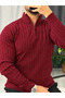 Mock Neck, Half-Zip Sweater with Knitted Details - 2