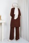Women's Brown Cool-Tone Yarn Skirt with Glittery Sequins, Ombré, Crew Neck, and Slit—Knit Modest Tunic - 7