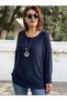 Italian Round-Neck Textured Basketweave Knit, Navy Blue - 2