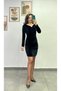 Double-Breasted Dress with Draped Sides Made of Velvet Fabric - 3