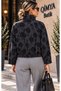EGZOTİK ASORTİK Women's Velvet Flock-Printed Lined Stylish COAT - 4