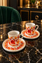Set of 2 Porcelain Turkish Coffee Cups, with an Autumn Pattern Featuring Plane Tree Leaves, Includes Saucers, 90 cc - 4