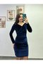 Double-Breasted Dress with Draped Sides Made of Velvet Fabric - 3