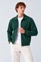 Men's Dark Green Zip-Up Fleece-Lined Polo Collar Cardigan