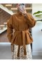 Mock Neck, Belted, Double-Breasted Suede Jacket - 2