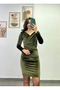 Double-Breasted Dress with Draped Sides Made of Velvet Fabric - 3