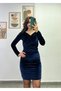 Double-Breasted Dress with Draped Sides Made of Velvet Fabric - 2