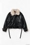 Women's Leather Jacket with Fur Collar 51329 Black - 4