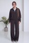 Women's half-zip sweatshirt and wide-leg sweatpants set—Brown, Black