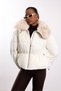Ecru-Colored Fur-Trimmed Ruched Puffer Coat 100000 - 2