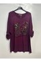 Women's Italian Blouse with Stone Embellishments and Bicycle Print Oversized Loose-Fit Textured Knit Blouse Tunic - 2