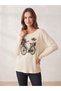 Women's Italian Blouse with Stone Embellishments and Bicycle Print Oversized Loose-Fit Textured Knit Blouse Tunic