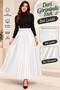 Women's Standard Size Leather-Look Pleated Long Skirt with Elastic Waistband - 2