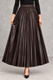 Women's Standard Size Leather-Look Pleated Long Skirt with Elastic Waistband