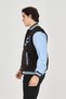 Men's Inner Fiber and Lined Sleeves Faux Leather Jacket - Blue - 2
