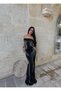 Silver-Embellished with Stones Evening Gown - 5