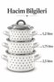3-Piece Patterned Enamel Cookware Set - 6-Piece Cream-Colored Cookware Set with Red Lids, 14-16-18 cm - 5