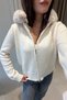 IMPORTED PREMIUM Fur-Trimmed Cardigan - Cream - 3
