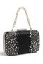Black Satin Evening Clutch with Crystal Accents, Silver Frame, and Strappy Pearl Handle for Women—Perfect for Weddings, Engagements, and Graduations - 3