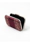 Burgundy Satin Crystal-Embellished Silver-Framed Chain Strap Women's Evening Clutch for Weddings, Engagements, and Graduations - 3