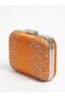 Orange Satin, embellished with stones, beaded, strappy, with a chain strap for women's evening clutches for weddings and engagements