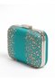 Green Satin Clutch Bag Embellished with Stones and Featuring a Metal Chain Strap for Women's Evening Wear for Weddings and Engagements - 2