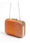 Orange Satin Clutch Bag Embellished with Stones and Featuring a Chain Strap for Women's Evening Wear for Weddings and Engagements - 3