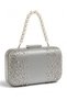 Silver Satin Evening Clutch with Crystal Accents, Silver Frame, and Strappy Pearl Handle for Women—Perfect for Weddings, Engagements, and Graduations - 2