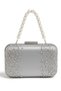Silver Satin Evening Clutch with Crystal Accents, Silver Frame, and Strappy Pearl Handle for Women—Perfect for Weddings, Engagements, and Graduations - 3