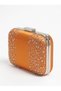 Orange Satin Crystal-Embellished Silver-Framed Chain Strap Women's Evening Bag for Weddings, Engagements, and Graduations