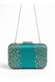 Green Satin Crystal-Embellished Silver-Framed Chain Strap Women's Evening Clutch for Weddings, Engagements, and Graduations - 5