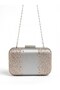 Silver Satin Clutch Bag with Chain Strap and Stones for Weddings and Engagement Parties - 3