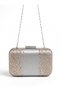 Silver Satin Crystal-Embellished with Stones, Beaded, Strappy, Chain Strap Women's Evening Clutch Bag for Weddings and Engagements - 5