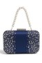 Navy Satin Evening Clutch with Crystal Accents, Silver Frame, and Strappy Pearl Handle for Women—Perfect for Weddings, Engagements, and Graduations - 3