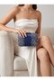 Navy Blue Satin, embellished with stones, beaded, strappy, with a chain strap for women's evening bags for weddings and engagements
