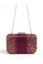 Burgundy Satin, Embellished with Stones, Metal Strappy Chain Strap, Women's Evening Clutch Bag for Weddings and Engagement Parties - 8