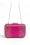 Fuchsia Pink Satin Crystal-Embellished Silver-Framed Chain Strap Women's Evening Clutch for Weddings and Engagements - 5