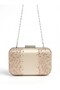 Ecru Satin Clutch Bag with Crystal Embellishments and Metal Chain Strap for Weddings and Engagements - 7