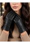 Women's Genuine Leather Lambskin Gloves with Black Button Accents, Plush-Lined, Heat-Retaining Leather Gloves⁠