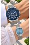 NAVY BLUE DIAL, SILVER WOVEN STEEL STRAP, COUPLE'S WATCHES + BRACELET - 2