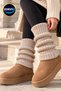Women's Stone-Colored Knit Leg Warmers, 44 cm, 100% Acrylic, Winter Leg Warmers, Socks to Wear Over Boots and Shoes - 2