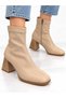 Women's Square-Toe Stretch Boots with Side Zipper and Thick Heels