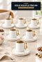 Set of 6 Coffee Cups: White Turkish Coffee Cups with Gold Handles, Modern Style