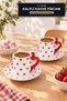 Set of 2 Coffee Cups: Patterned Turkish Coffee Cups with Red Handles—A Gift for Lovers