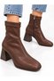 Women's Square-Toe Stretch Boots with Side Zipper and Thick Heels