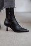 Women's Black Stretch Boots - Thin Heel Side Zipper Pointed Toe Heeled Boots
