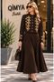 BUKETLİ Women's Modal Jersey Jacket Dress Set with Padded Shoulders and Yellow Cord Embroidery on the Front
